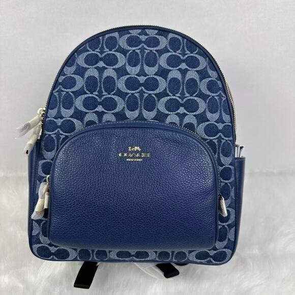 Coach Court Backpack In Signature Denim & Leather With Cherry Charm CZ77… - Picture 1 of 13